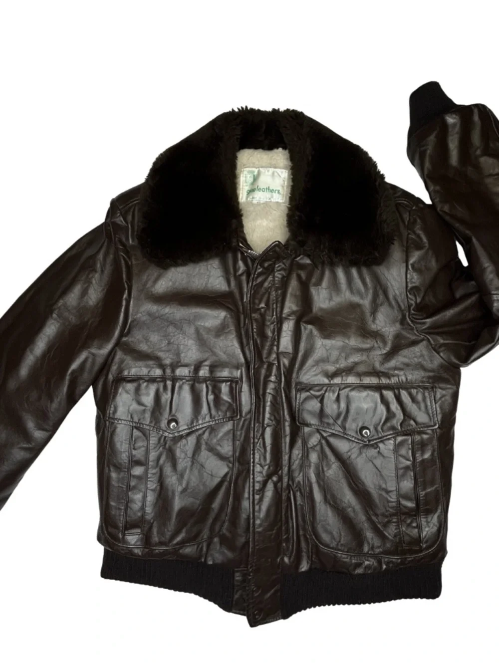 Vintage Gino Leathers USA Genuine Leather Bomber Flight Jacket Brown